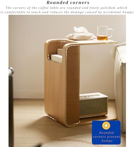 C-Shaped Sofa Side Table with Storage - Narrow End Table for Living Room &amp...