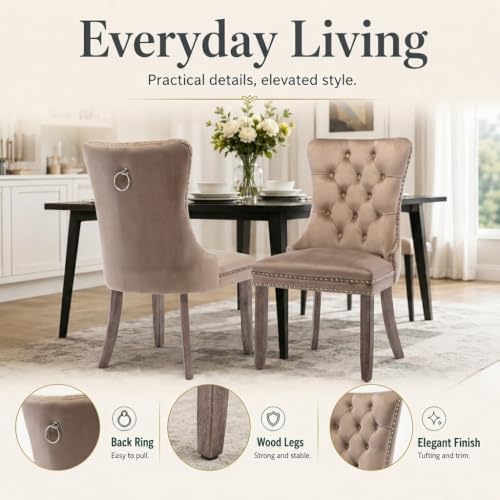 Espresso Brown Mid Century Modern Dining Chairs Set of 8, Velvet Upholstered ...
