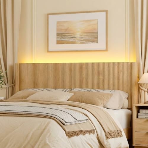 Queen Size Headboard Only, Modern Fluted Wall-Mounted Head Board with Lightin...
