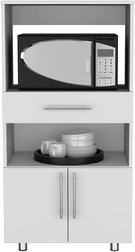 24.4" D*16.53" W*48.03" H Freestanding Kitchen Pantry with Dawer, 2 Open Shelves, Lower Double Door, Rectangular Storage Cabinet, Modern Minimalist, for Living Room, Dining Room, White