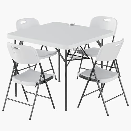 VECELO Folding Card Table Square and Chairs Set, Collapsible Legs & Porta...