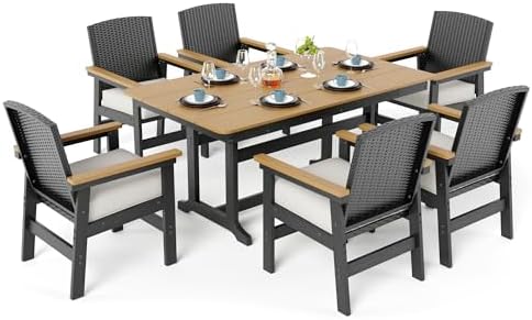 SUNSHINE VALLEY 7pc Patio Dining Set, HDPE 64" Table & 6 Chairs