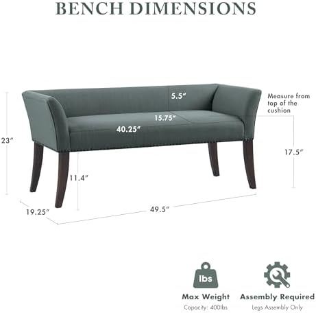 Madison Park Accent Bench, Upholstered with Nailhead Trim, & Padded Seat ...