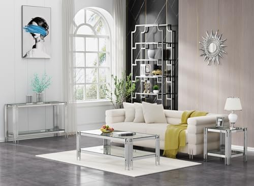 SSLine Modern 3 Piece Living Room Table Set, Includes 1 Coffee,1 End and 1 Co...