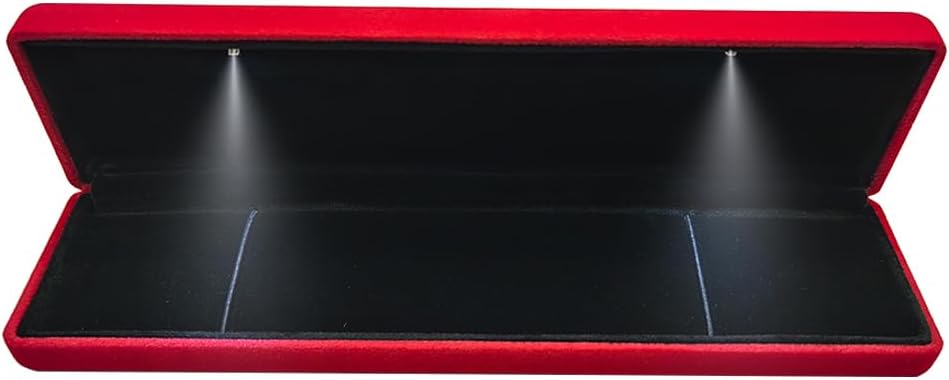 GBYAN Velvet Chain Necklace Box with LED Light, Long Bracelet Storage Case, Jewelry Display Gift Box for Engagement, Anniversary,Wedding and Birthday,Red
