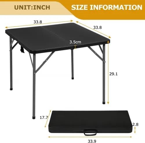34" Square Plastic Folding Card Table - Portable Outdoor Dining Table wi...