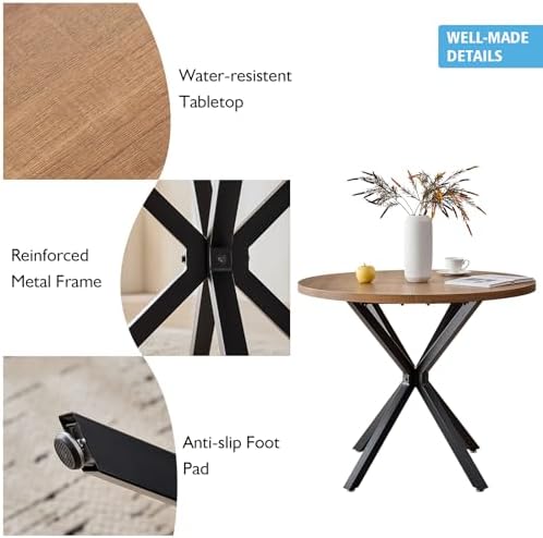 39" Round Dining Table Set for 4, Brown Table & 4 Gray Chair