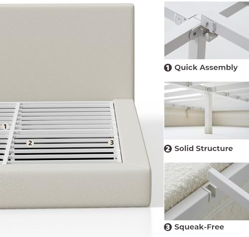 RECCI AirFrame Queen Upholstered Bed Frame with Plush Padded Headboard