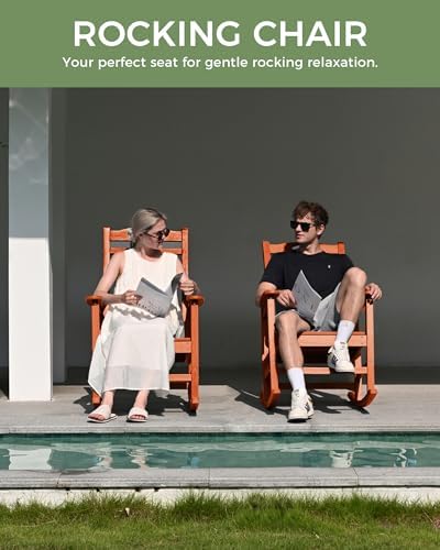 Oversized Outdoor Rocking Chair, High Back Porch Rocker Chair, HDPE All Weath...