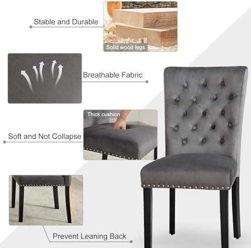 adochr Velvet Dining Chairs Set of 4, Parsons Kitchen Chair, Dark Grey