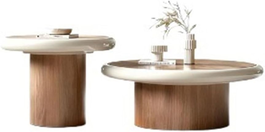 Mobile Side Table 2-Piece Round Coffee Table Set Wood Modern Living Room Tabl...