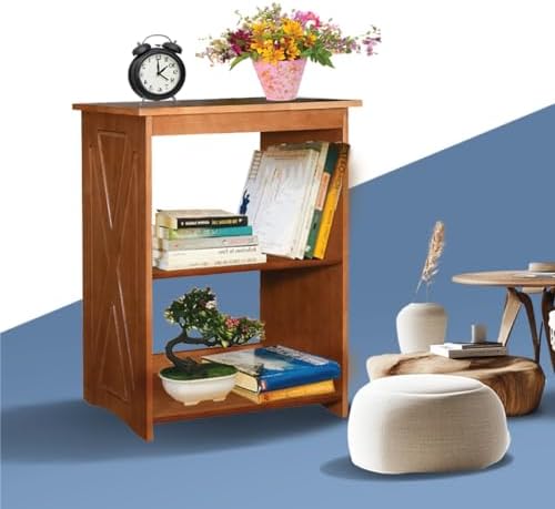 Rustic Bedside Table with Storage Shelf, Wood End Table for Bedroom & Liv...