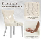 adochr Velvet Dining Chairs Set of 6, Upholstered Kitchen Chairs with Mteal Legs, Modern Button Tufted Back with Square Pull Ring Trim for Dining Room, Beige