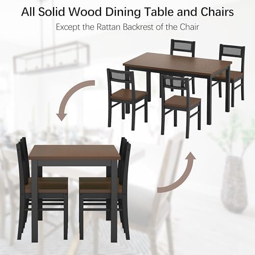 Dining Table Set for 4, Solid Wood Kitchen Table Chairs Set of 4, 43.3” Space...