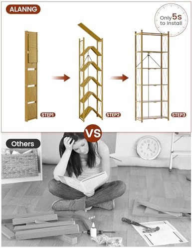 ALANNG 73.6 Inch Folding Bookshelf, 6 Tier Metal Bookcase and Bookshelves