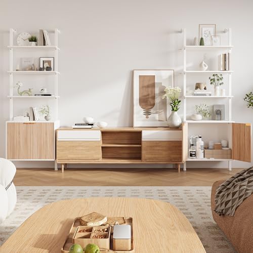 INNOD 74" Tall Bookshelf with Storage Cabinet, Modern Ladder Shelf with ...