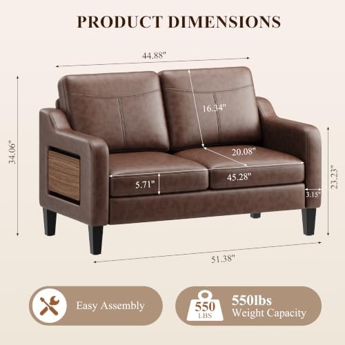 MALOL 51" Accent Chair Set of 2 with Foldable Side Table, Chocolate Brown