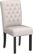Velvet Dining Kitchen Chair Set of 2, Parsons Upholstered Dining Room Chair, Wood Accent Chair with Nailed Trim, Beige