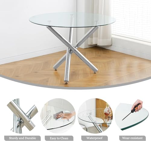 5 Piece Round Glass Dining Table Set, 36'' Modern Kitchen Table with ...