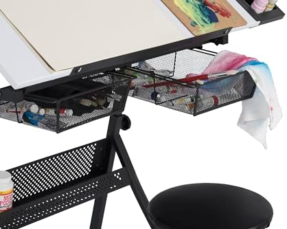 Fusion Drafting Table with Stool, Height Adjustable Desk with Tilt Top, Charc...