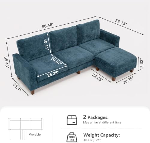L Shaped Sectional Couch for Living Room, Modular Small Sofa with Ottoman | 9...
