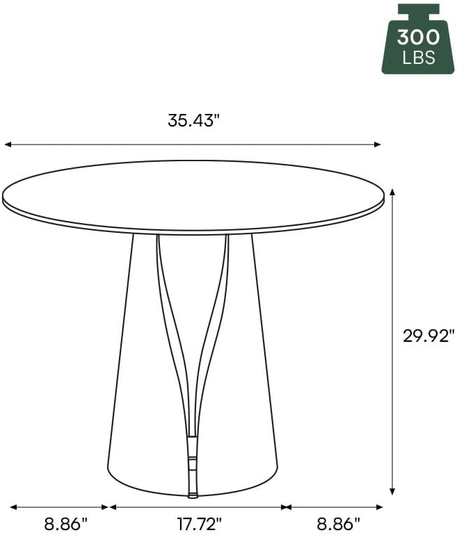 POVISON 35" Round Dining Table, Sintered Stone Top with Metal Pedestal B...