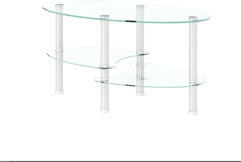 Transparent Oval Glass Coffee Table, Modern Table with Stainless Steel Leg, T...