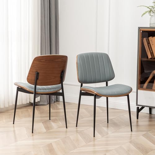 LUNLING Dining Chairs Set of 2,Mid Century Modern Retro Faux Leather Chair wi...