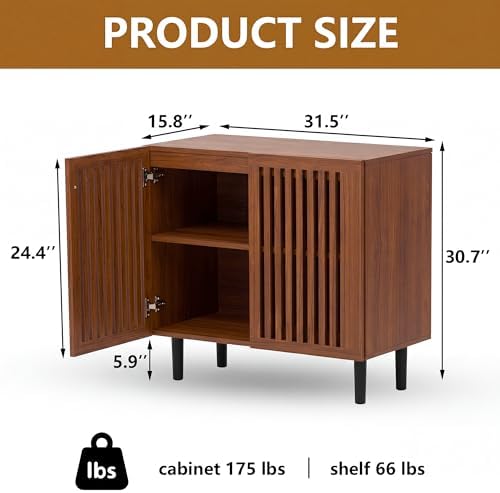 31.5" Buffet Cabinet with Storage, Brown Sideboard Coffee Bar Cabinet