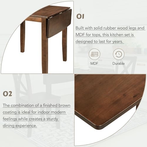 LUMISOL 3-Piece Drop Leaf Dining Table Set for 2, Walnut