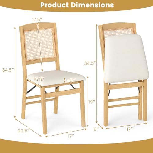 KOTEK Folding Dining Chairs Set of 4, Wooden Kitchen Chairs with Padded Seat ...