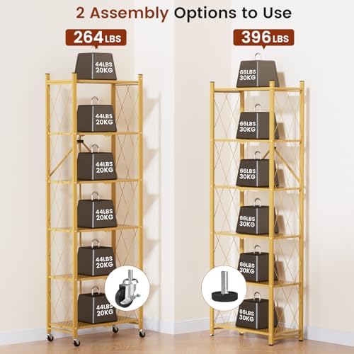 ALANNG 73.6 Inch Folding Bookshelf, 6 Tier Metal Bookcase and Bookshelves
