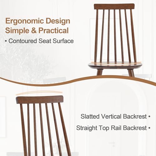 DUHOME Walnut Windsor Wooden Dining Chairs Set of 6