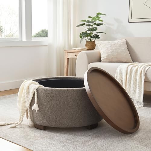 Zihanhome 30 Inch Round Storage Ottoman, Ottoman Coffee Table with Lift Off L...