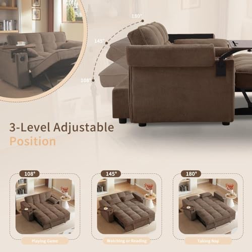 oaaktu ﻿ Large Size Convertible Sleeper Sofa Bed,Polka dot Velvet Pull Out Fu...