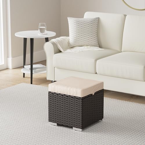 Best Choice Products Set of 2 Wicker Ottomans, Multipurpose Outdoor Furniture...