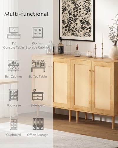 EYYTHUNG Rattan Storage Cabinets Set of 2 Accent Sideboard Boho Buffet Kitche...