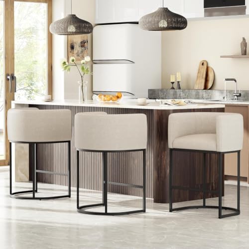 26" H Counter Height Bar Stools Set of 2, Modern Barrel Counter Stools w...