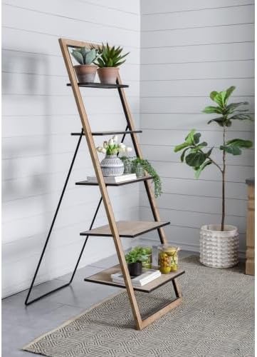 5-Tier Ladder Shelfing, Free Standing Organizer Shelves with Metal Stand, Two-Tone Indoor/Outdoor Plant Ladders, Ideal for Kitchen, Garden, Balcony Use