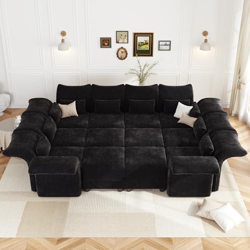 LLappuil Deep Modular Sectional Sofa Sleeper 12 Person Chenille Sectional Cou...