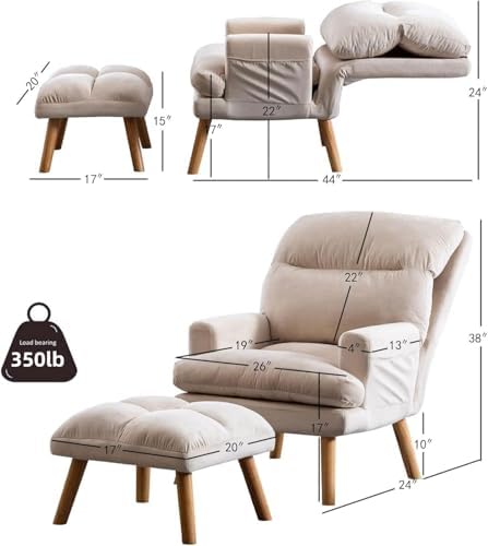 CANMOV Modern Accent Chair with Ottoman Set of 2, Soft Fabric Armchair with A...