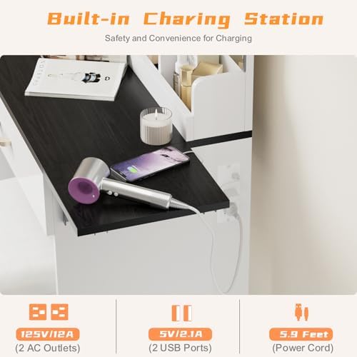 KAMABOKO White Vanity Desk with Mirror and Lights | Women Makeup Vanity with ...