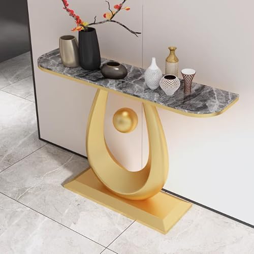Hallway Storage Drawers Console Table Entryway for Entrance,Semi-Circular Telephone Table, Narrow Console Table with Stone Top, Contemporary Accent Table for Living Room and Entrance
