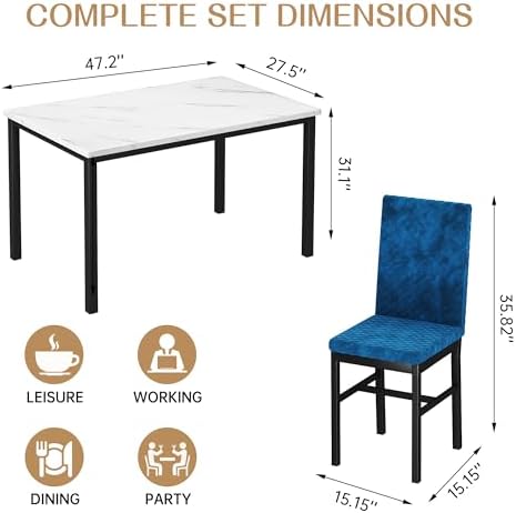 Recaceik Dining Table Set for 4, Kitchen Table and Chairs Set of 4 Modern Fau...