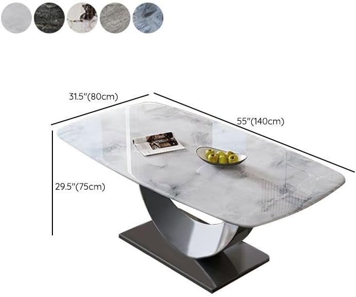 LAKIQ Stone Top Dining Table with Metal Pedestal Base Rectangular Modern Dinn...