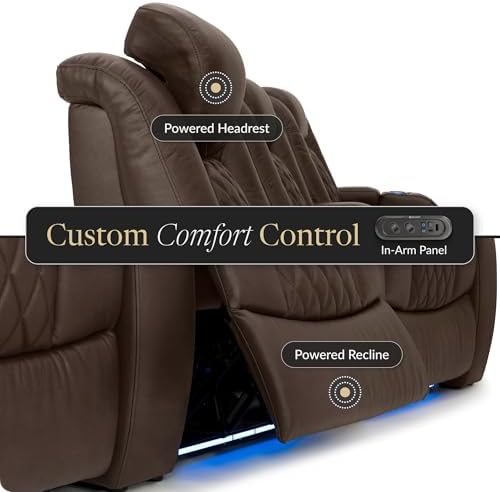 Seatcraft Diamante Home Theater Seating Brown Row of 2 | Italian Leather, Wal...