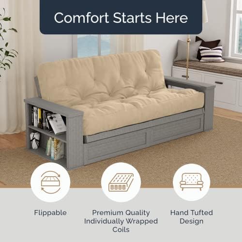 Loosh Home | 10" Full Size Futon Sofa Bed Pocket Coil Foam Mattress - USA Made, Beige, No Frame