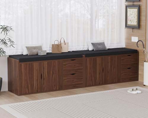 LVB 40” Entryway Bench with Padded Seat Cushion Shoe Bench with 2 Drawers | W...
