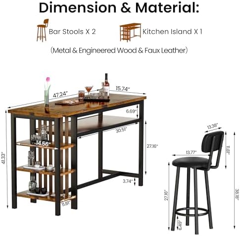 DKLGG 3-Piece Bar Table and Chairs Set, Counter Height Dining Table Set with ...