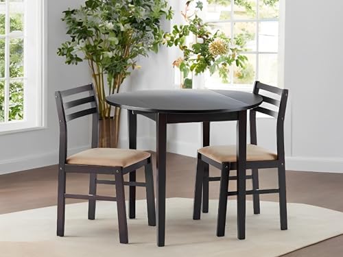 CARTESIAN 3-Piece Round Drop Leaf Dining Set, Cappuccino Table with Ladder Ba...